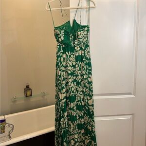 Elegant Floral Green and Cream Maxi Dress